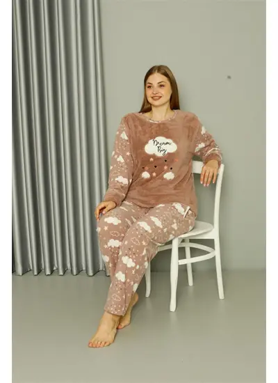 Welsoft Polar Kadın Büyük Beden Sütlü Kahve Pijama Takımı 808044