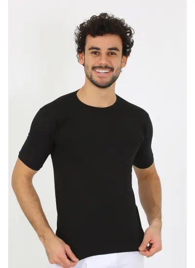 Erkek Sıfır Yaka Likralı Siyah T-Shirt 65710