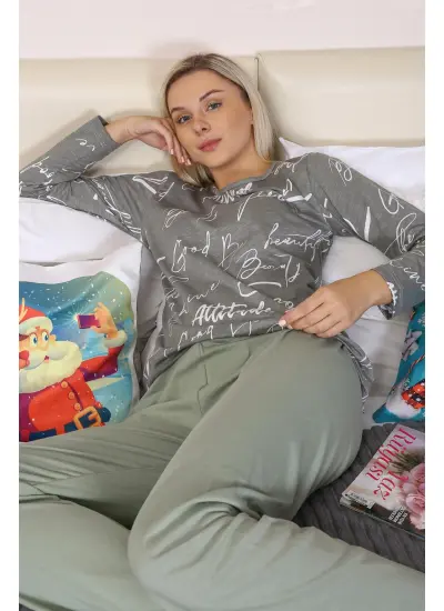 Moda Çizgi Kadın Uzun Kol Penye Pijama Takım 4206