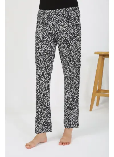 Kadın Penye Leopar Desenli Tek Alt Pijama 27536 Gri