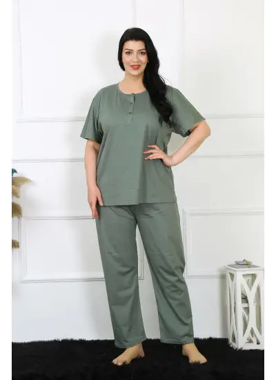 Kadın 5XL-6XL-7XL-8XL Büyük Beden Yeşil Kısa Kol Pijama Takım 75012