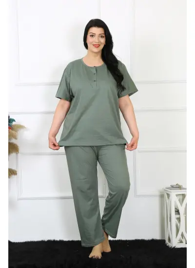 Kadın 5XL-6XL-7XL-8XL Büyük Beden Yeşil Kısa Kol Pijama Takım 75012