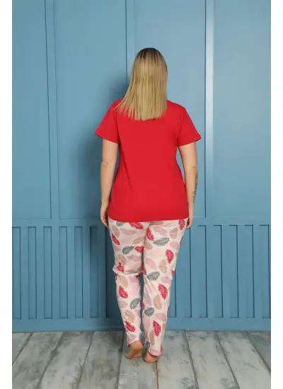 Moda Çizgi Kadın %100 Pamuk Kısa Kol Büyük Beden Pijama Takım 202153