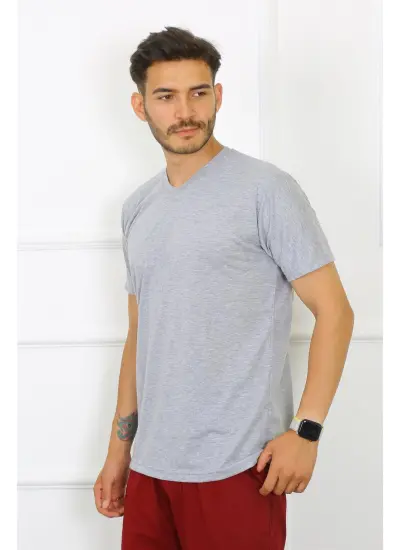 Erkek Gri %100 Pamuklu T-Shirt 27486