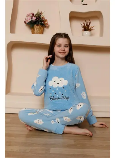 Kız Çocuk WelSoft Polar Mavi Pijama Takımı 20527