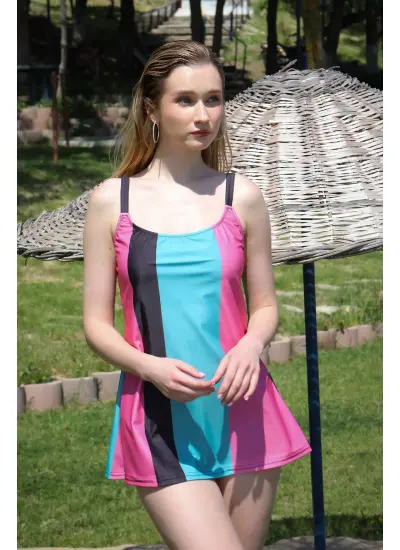 Kadın Şortlu Tankini Elbise Mayo Pembe 36001