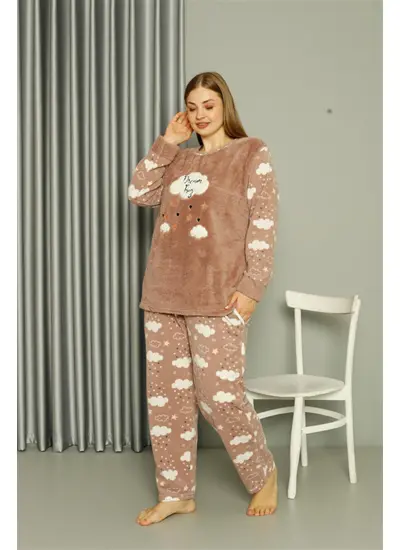 Welsoft Polar Kadın Büyük Beden Sütlü Kahve Pijama Takımı 808044