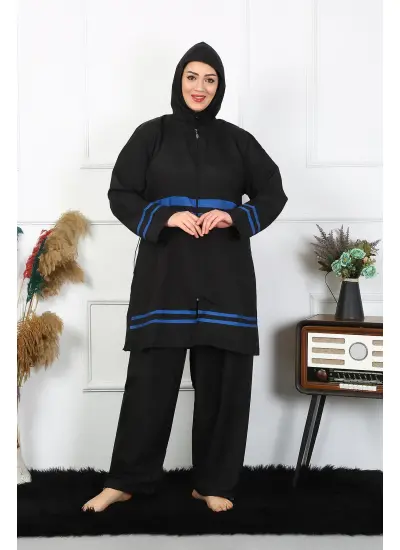 Moda Çizgi Büyük Beden Tesettür Mayo 7XL-8XL-9XL-10XL Siyah 55011