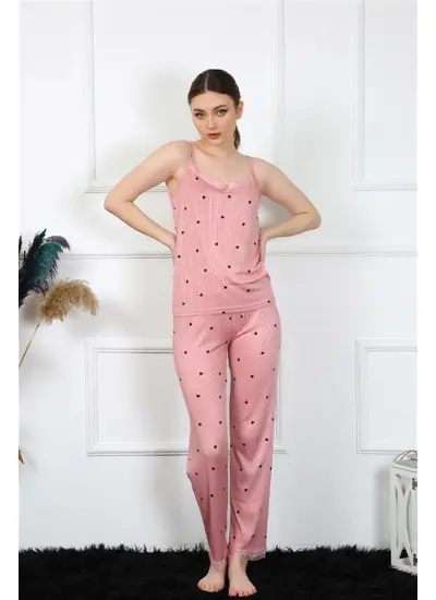 Kadın İp Askılı Somon Pijama Takım 4138