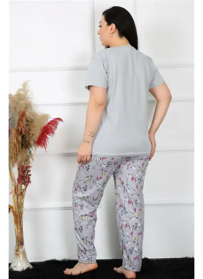 Moda Çizgi Kadın Büyük Beden Kısa Kol Pijama Takım 202189