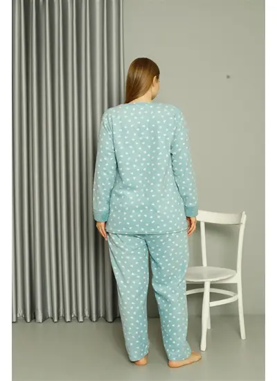 Moda Çizgi Welsoft Polar Kadın Büyük Beden Su Yeşili Pijama Takımı 808046