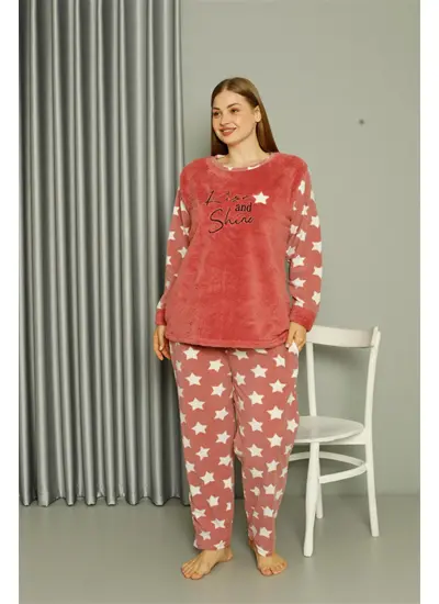 Welsoft Polar Kadın Büyük Beden Pudra Pijama Takımı 808042