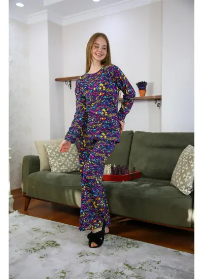 Moda Çizgi Kadın Penye Bol Paça Pijama Takım 4120