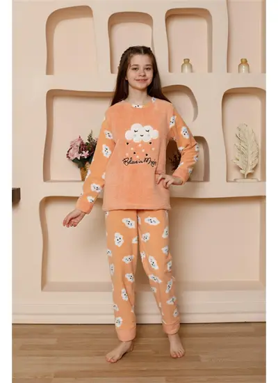 Kız Çocuk WelSoft Polar Turuncu Pijama Takımı 20527