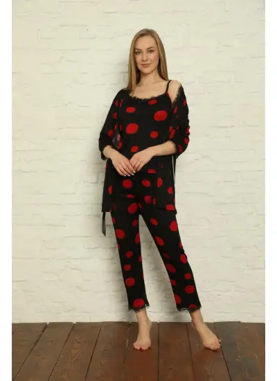 Moda Çizgi Kadın 3'lü Sabahlık Pijama Takım 20594