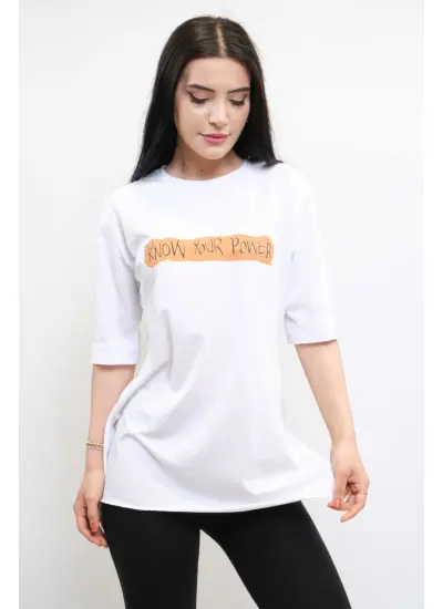 Bisiklet Yaka Oversize Tshirt Beyaz