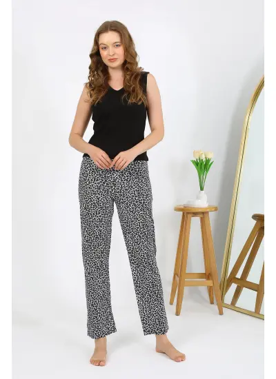 Kadın Penye Leopar Desenli Tek Alt Pijama 27536 Gri