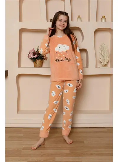 Kız Çocuk WelSoft Polar Turuncu Pijama Takımı 20527