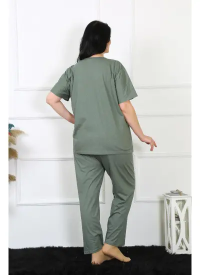 Kadın 5XL-6XL-7XL-8XL Büyük Beden Yeşil Kısa Kol Pijama Takım 75012