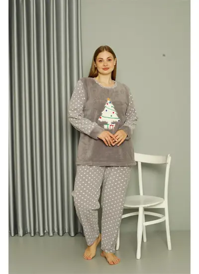 Welsoft Polar Kadın Büyük Beden Gri Pijama Takımı 808048