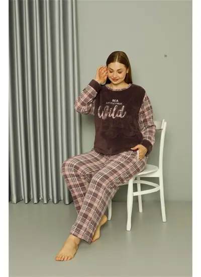 Welsoft Polar Kadın Büyük Beden Vizon Pijama Takımı 808040