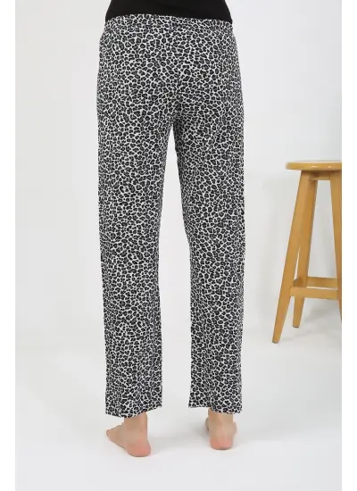 Kadın Penye Leopar Desenli Tek Alt Pijama 27536 Gri