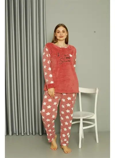 Welsoft Polar Kadın Büyük Beden Pudra Pijama Takımı 808042