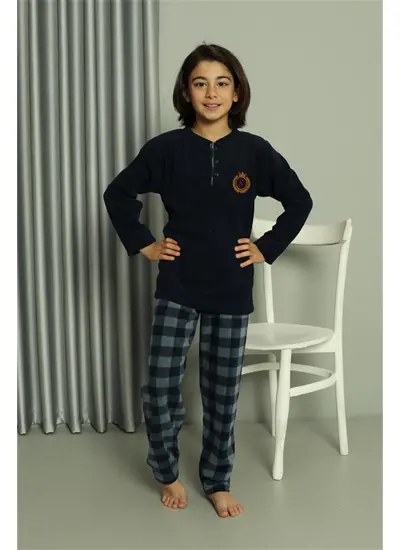 Moda Çizgi Erkek Çocuk WelSoft Polar Lacivert Pijama Takımı 20549