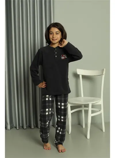 Moda Çizgi Erkek Çocuk WelSoft Polar Füme Pijama Takımı 20549