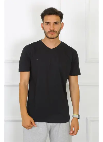 Moda Çizgi Erkek Siyah %100 Pamuklu T-Shirt 27486