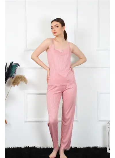 Kadın İp Askılı Somon Pijama Takım 4136