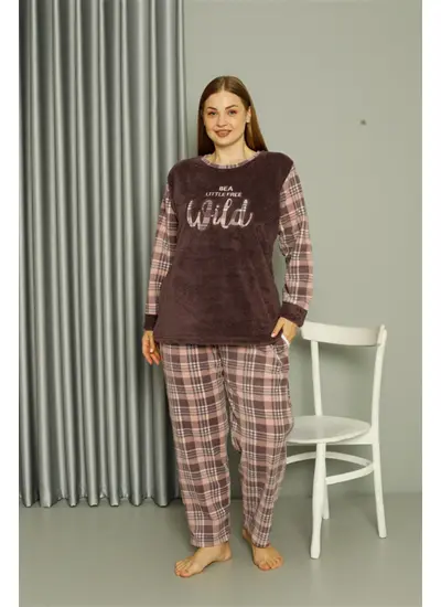 Welsoft Polar Kadın Büyük Beden Vizon Pijama Takımı 808040