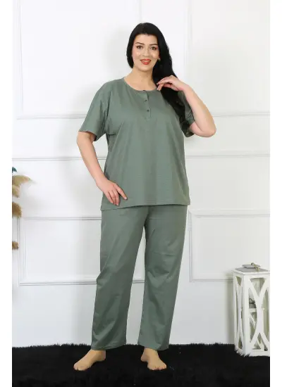 Kadın 5XL-6XL-7XL-8XL Büyük Beden Yeşil Kısa Kol Pijama Takım 75012