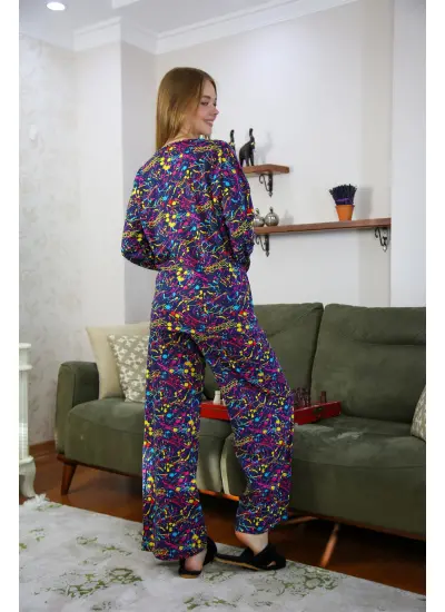 Moda Çizgi Kadın Penye Bol Paça Pijama Takım 4120