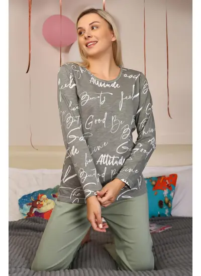 Moda Çizgi Kadın Uzun Kol Penye Pijama Takım 4206