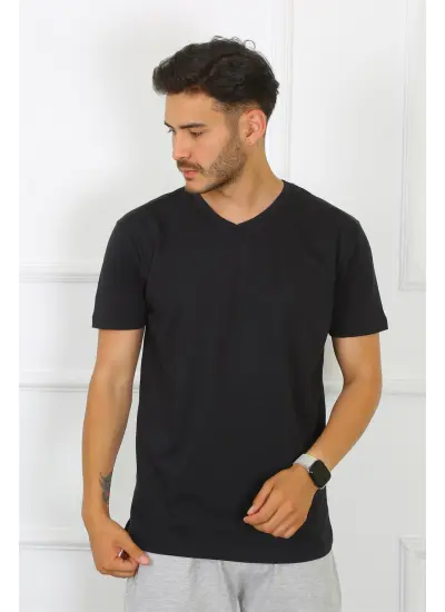 Moda Çizgi Erkek Siyah %100 Pamuklu T-Shirt 27486