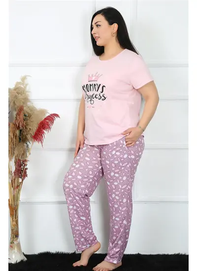 Moda Çizgi Kadın Büyük Beden Kısa Kol Pijama Takım 202188