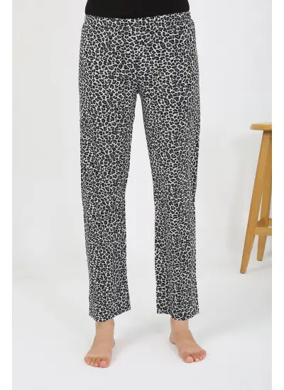 Kadın Penye Leopar Desenli Tek Alt Pijama 27536 Gri