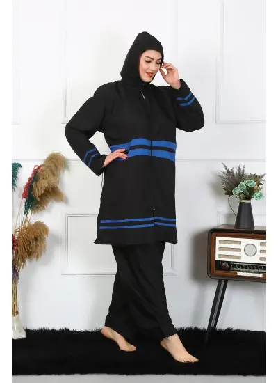 Moda Çizgi Büyük Beden Tesettür Mayo 7XL-8XL-9XL-10XL Siyah 55011