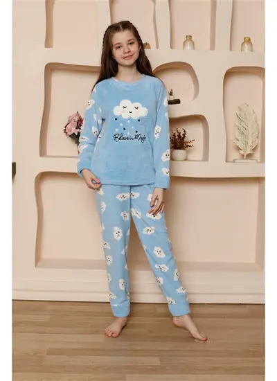 Kız Çocuk WelSoft Polar Mavi Pijama Takımı 20527