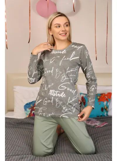 Moda Çizgi Kadın Uzun Kol Penye Pijama Takım 4206