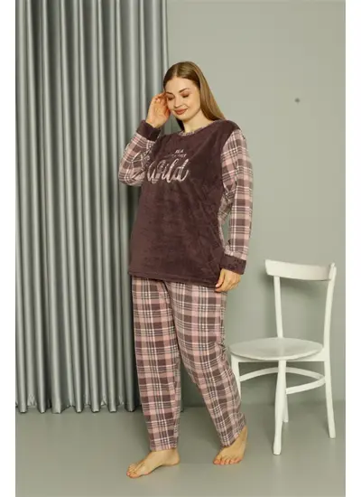 Welsoft Polar Kadın Büyük Beden Vizon Pijama Takımı 808040