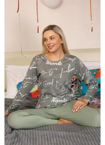 Moda Çizgi Kadın Uzun Kol Penye Pijama Takım 4206