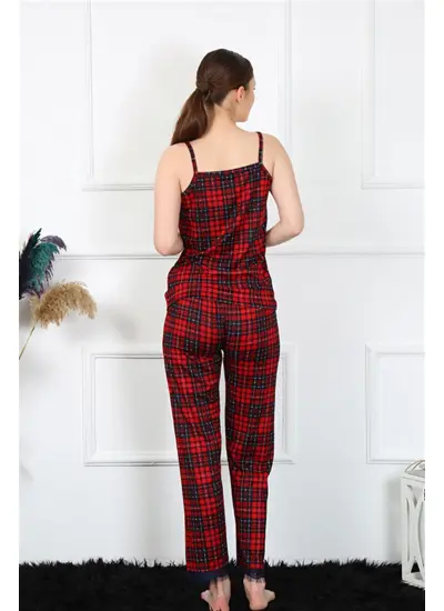 Kadın İp Askılı Kırmızı Ekoseli Pijama Takım 4135