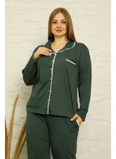 Kadın Pamuklu Cepli Uzun Kol Büyük Beden Pijama Takım 202129