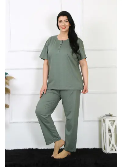 Kadın 5XL-6XL-7XL-8XL Büyük Beden Yeşil Kısa Kol Pijama Takım 75012