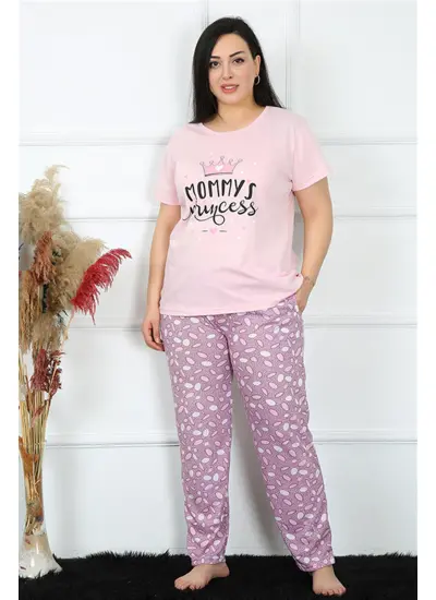 Moda Çizgi Kadın Büyük Beden Kısa Kol Pijama Takım 202188