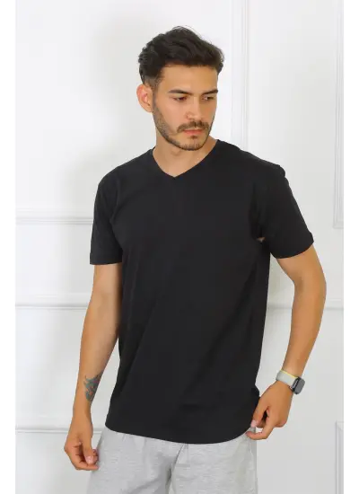 Moda Çizgi Erkek Siyah %100 Pamuklu T-Shirt 27486