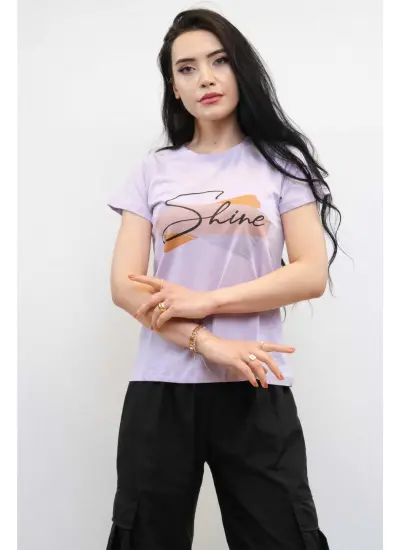 Shine Baskılı Tshirt Lila