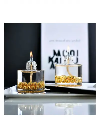 Gold Pearl Cylinder Dekoratif Kandil Mum 2'li Set